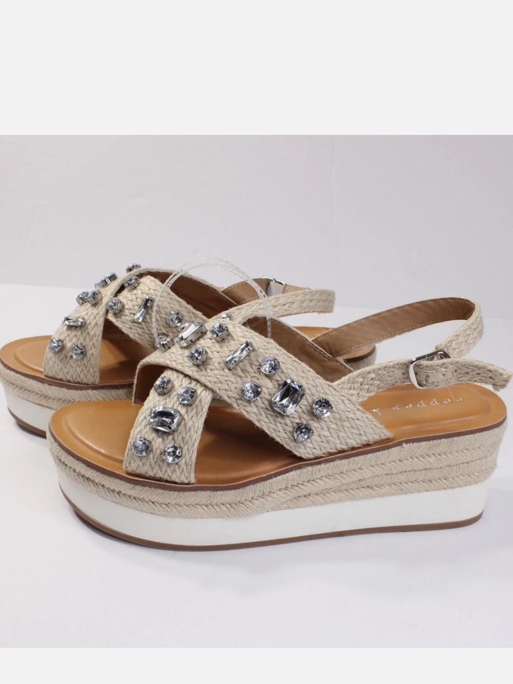 Copper Key Blingy Jute Platform Sandals